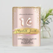 Goudelegantie, roos goudzoete zestien Invitati Kaart (Staand voorkant)