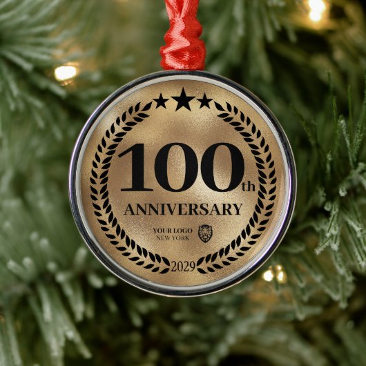 Gouden 100e Jubileum Zakelijke Logo Kerst Metalen Ornament (Boom)