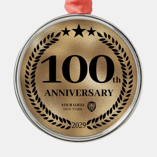 Gouden 100e Jubileum Zakelijke Logo Kerst Metalen Ornament (Voorkant)