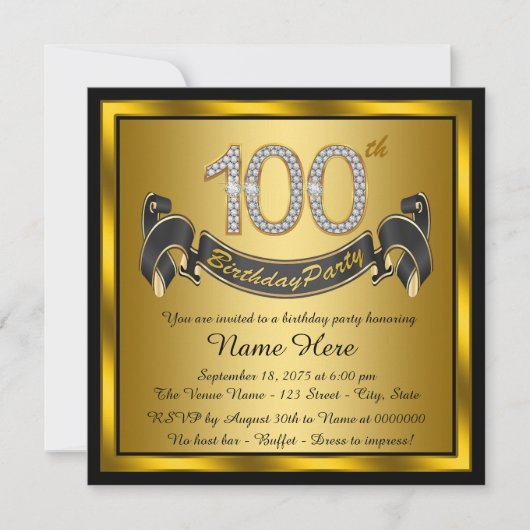 Gouden 100ste verjaardagsfeestje kaart (Voorkant)