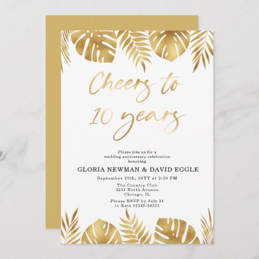 Gouden 10e bruiloft Jubileum uitnodiging (Voorkant / Achterkant)