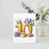 Gouden 10e verjaardag briefkaart (Staand voorkant)