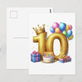 Gouden 10e verjaardag briefkaart (Voorkant / Achterkant)