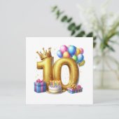 Gouden 10e verjaardag kaart (Staand voorkant)