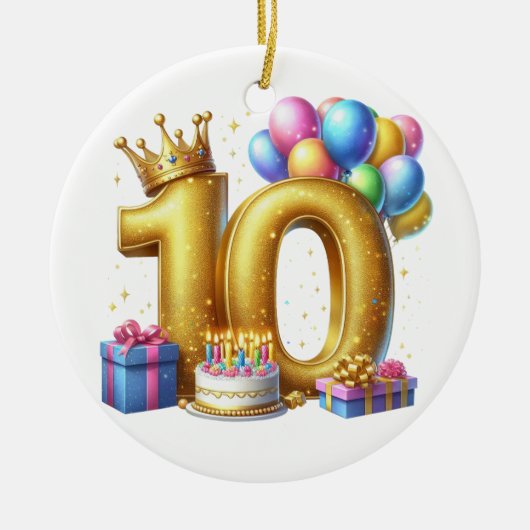 Gouden 10e verjaardag keramisch ornament (Voorkant)
