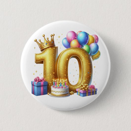 Gouden 10e verjaardag ronde button 5,7 cm (Voorkant)