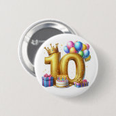 Gouden 10e verjaardag ronde button 5,7 cm (Voorkant /achterkant)