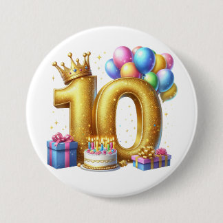 Gouden 10e verjaardag ronde button 7,6 cm