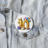 Gouden 10e verjaardag ronde button 7,6 cm (In situ)