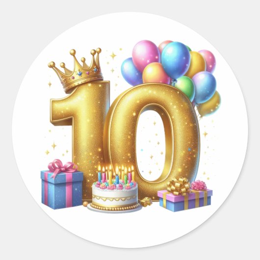 Gouden 10e verjaardag ronde sticker (Voorkant)