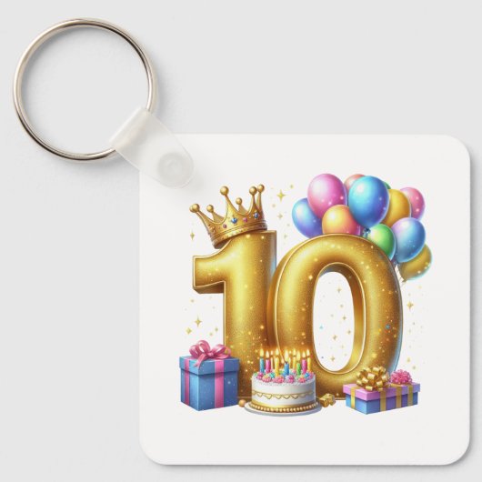 Gouden 10e verjaardag sleutelhanger (Voorkant)