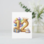 Gouden 12e verjaardag briefkaart (Staand voorkant)