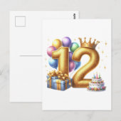 Gouden 12e verjaardag briefkaart (Voorkant / Achterkant)