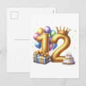 Gouden 12e verjaardag feestdagenkaart (Voorkant / Achterkant)