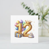 Gouden 12e verjaardag kaart (Staand voorkant)
