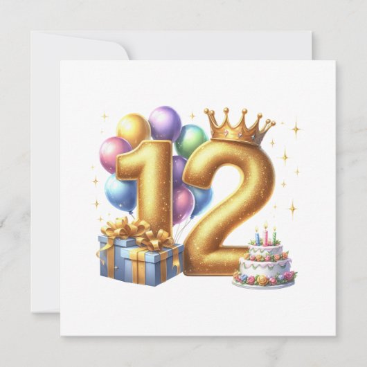 Gouden 12e verjaardag kaart (Voorkant)