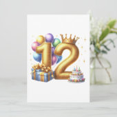 Gouden 12e verjaardag kaart (Staand voorkant)