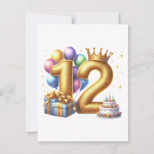 Gouden 12e verjaardag kaart (Voorkant)