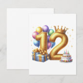 Gouden 12e verjaardag kaart (Voorkant / Achterkant)