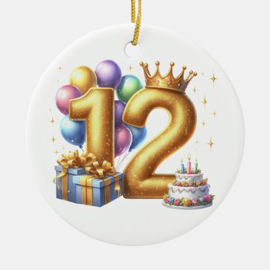 Gouden 12e verjaardag keramisch ornament (Voorkant)