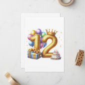 Gouden 12e verjaardag notitiekaartje (Voorkant / Achterkant in situ)