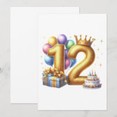 Gouden 12e verjaardag notitiekaartje (Voorkant / Achterkant)