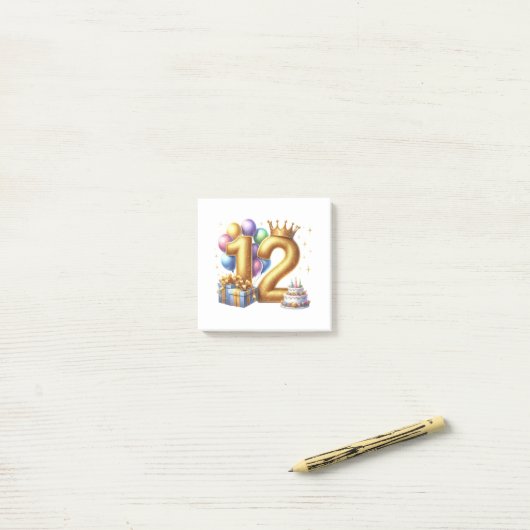 Gouden 12e verjaardag post-it® notes (Op bureau)