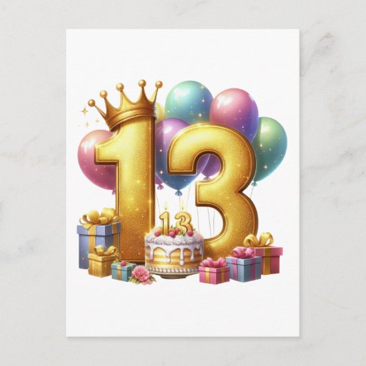 Gouden 13e verjaardag aankondigingskaart (Voorkant)