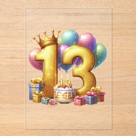 Gouden 13e verjaardag acryl uitnodigingen (Voorkant)