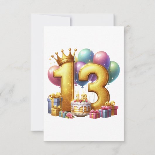 Gouden 13e verjaardag bedankkaart (Voorkant)