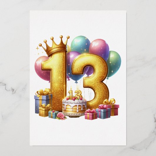 Gouden 13e verjaardag folie uitnodiging (Voorkant)