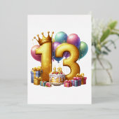 Gouden 13e verjaardag folie uitnodiging (Staand Voorkant)