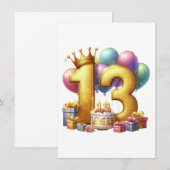 Gouden 13e verjaardag kaart (Voorkant / Achterkant)