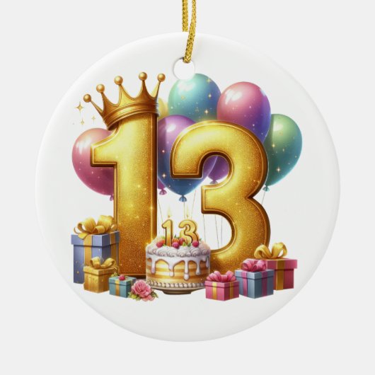 Gouden 13e verjaardag keramisch ornament (Voorkant)