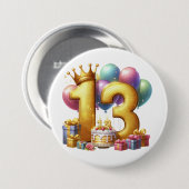 Gouden 13e verjaardag ronde button 7,6 cm (Voorkant /achterkant)