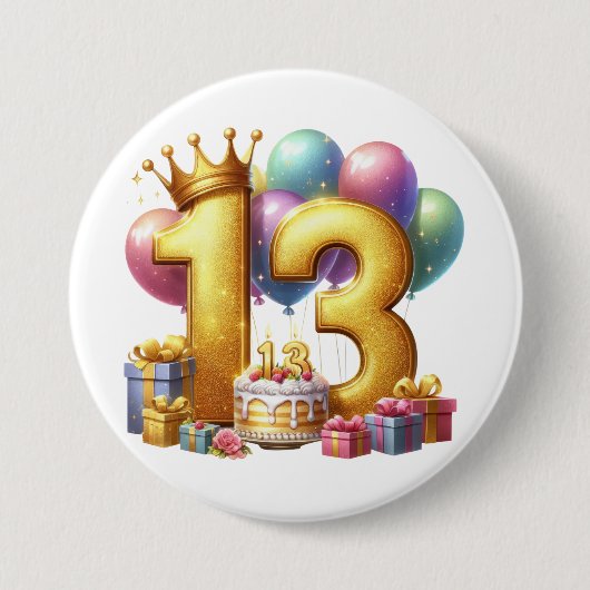 Gouden 13e verjaardag ronde button 7,6 cm (Voorkant)