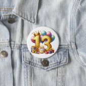 Gouden 13e verjaardag ronde button 7,6 cm (In situ)