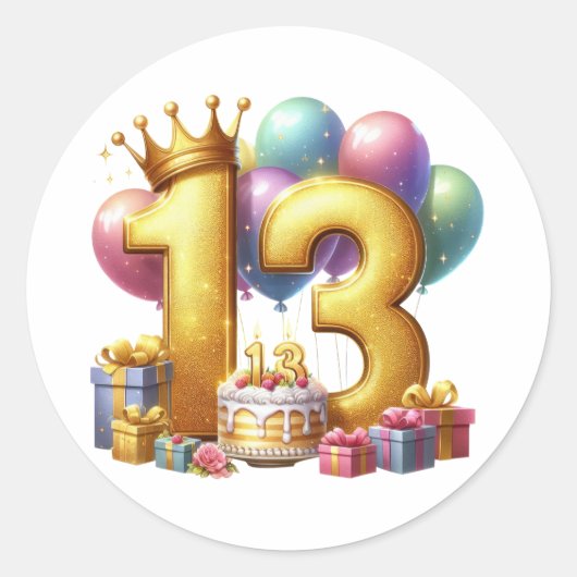 Gouden 13e verjaardag ronde sticker (Voorkant)