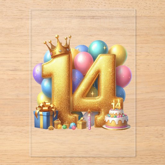 Gouden 14e verjaardag acryl uitnodigingen (Voorkant)