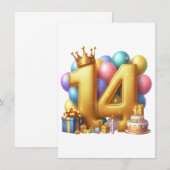 Gouden 14e verjaardag bedankkaart (Voorkant / Achterkant)