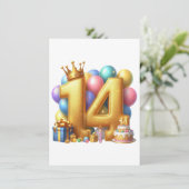 Gouden 14e verjaardag bedankkaart (Staand voorkant)