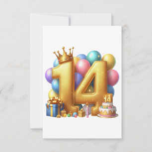 Gouden 14e verjaardag bedankkaart