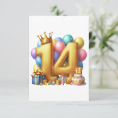Gouden 14e verjaardag bedankkaart (Staand voorkant)
