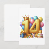 Gouden 14e verjaardag bedankkaart (Voorkant / Achterkant)