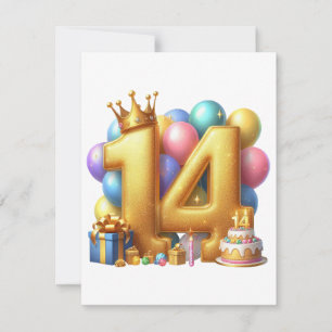 Gouden 14e verjaardag bedankkaart