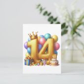 Gouden 14e verjaardag bedankkaart (Staand voorkant)