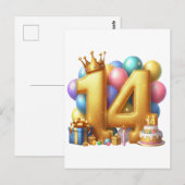Gouden 14e verjaardag briefkaart (Voorkant / Achterkant)