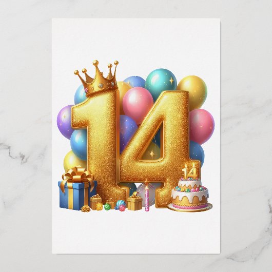 Gouden 14e verjaardag folie uitnodiging (Voorkant)