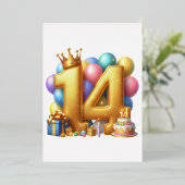 Gouden 14e verjaardag folie uitnodiging (Staand Voorkant)