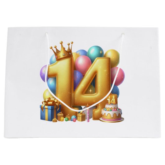 Gouden 14e verjaardag groot cadeauzakje (Voorkant)